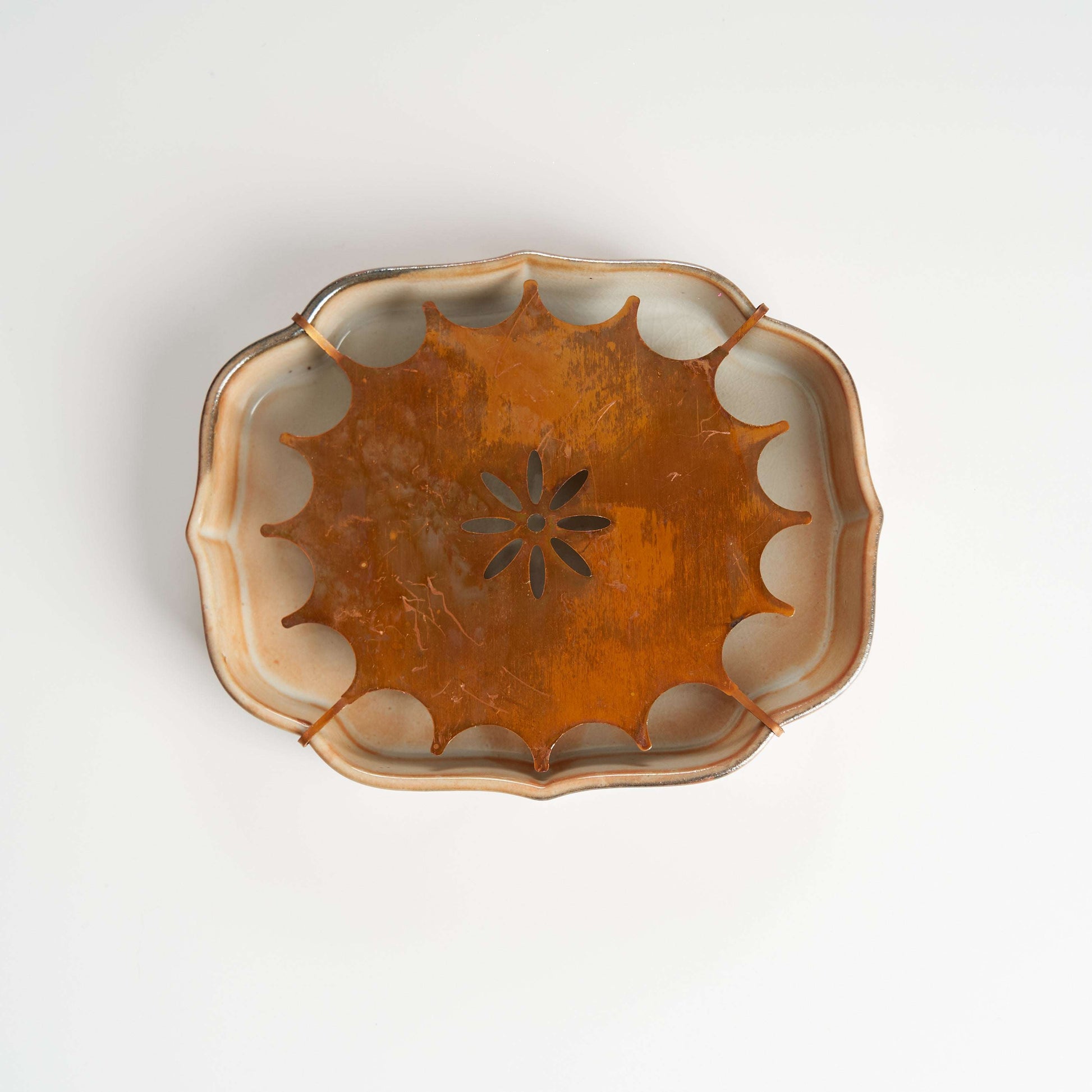 Retro ceramic teapot tray top view