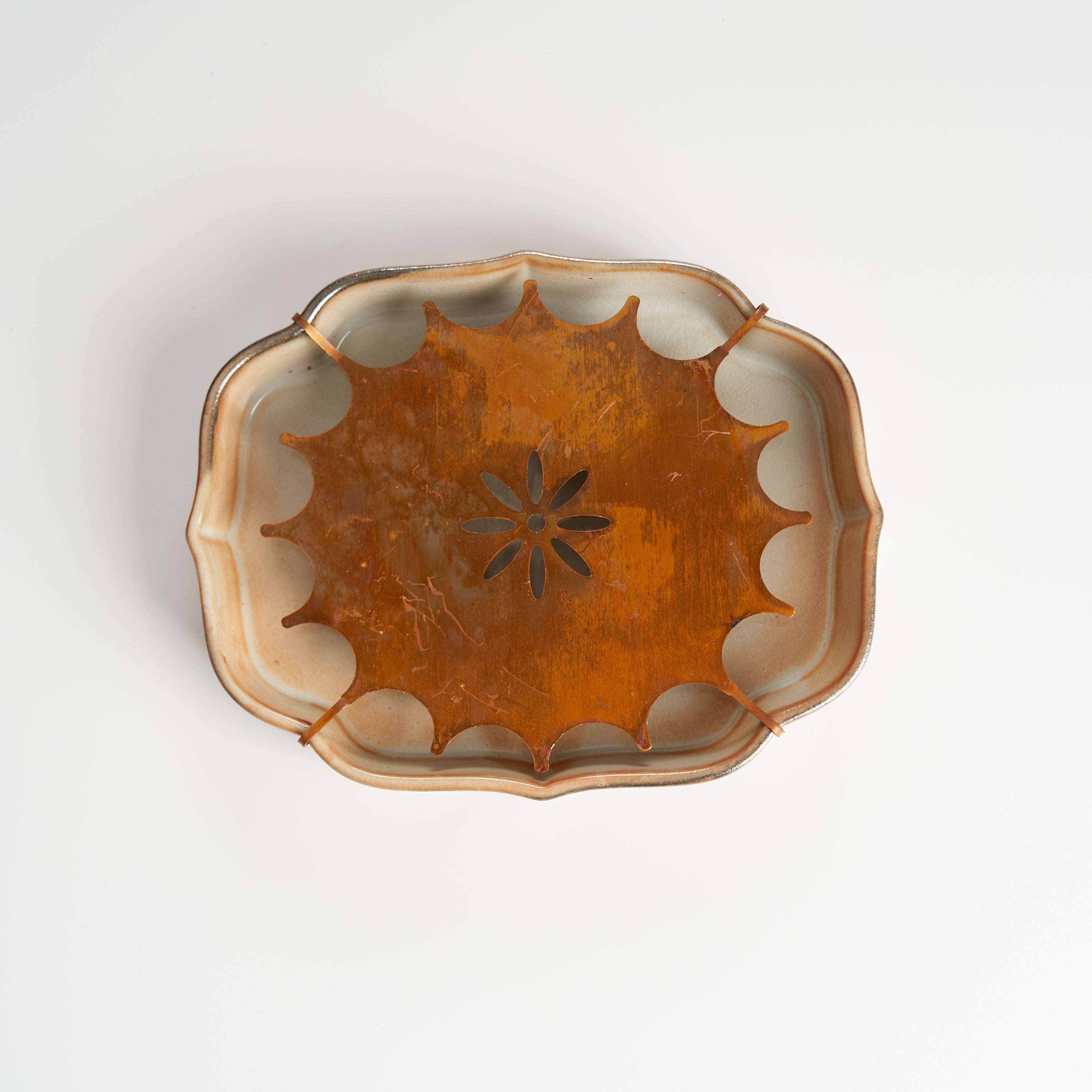 Retro ceramic teapot tray top view