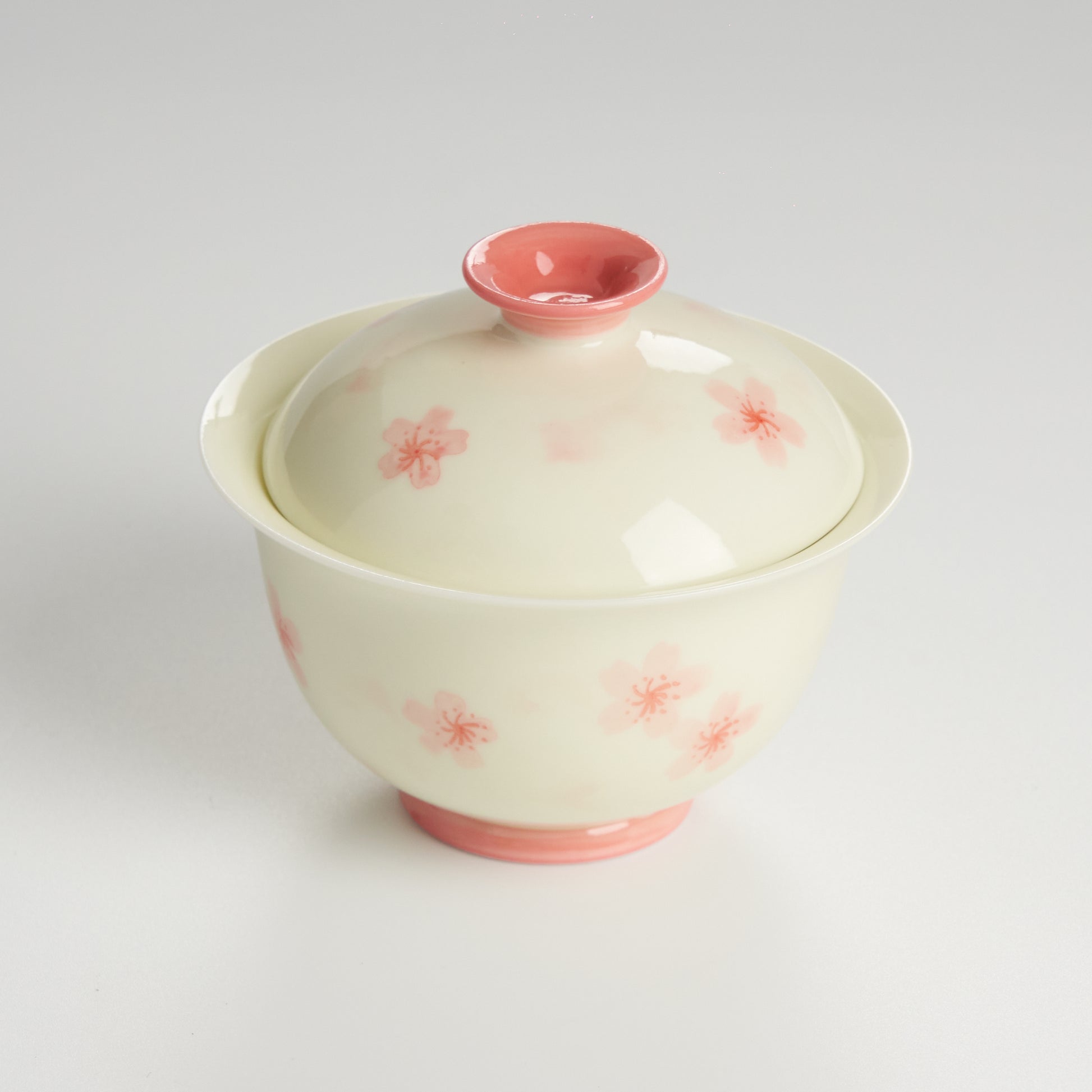 Creamy white gaiwan pink flowers