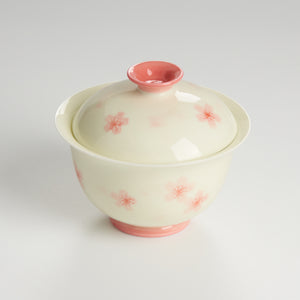 Creamy white gaiwan pink flowers