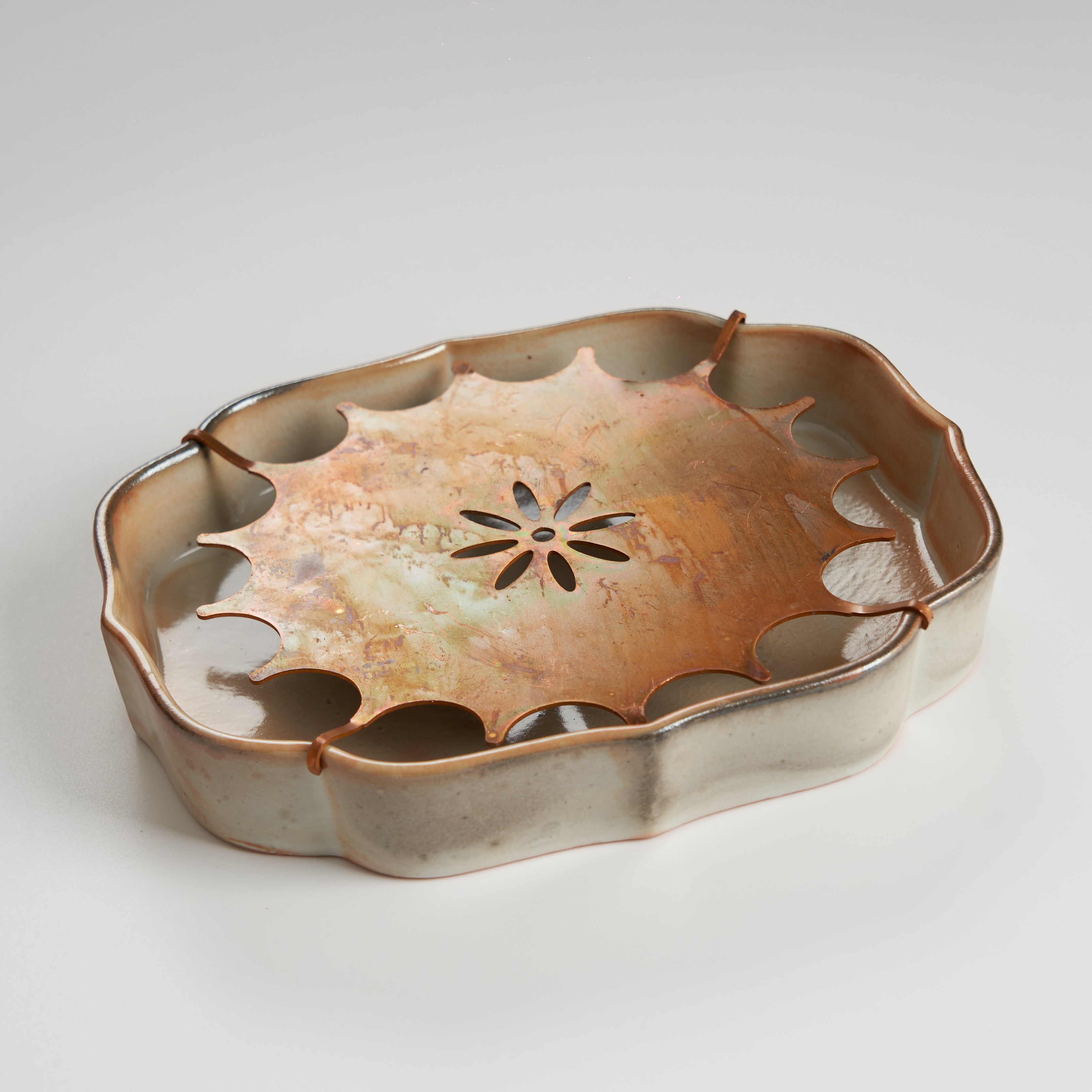 Shallow ceramic tea tray side view