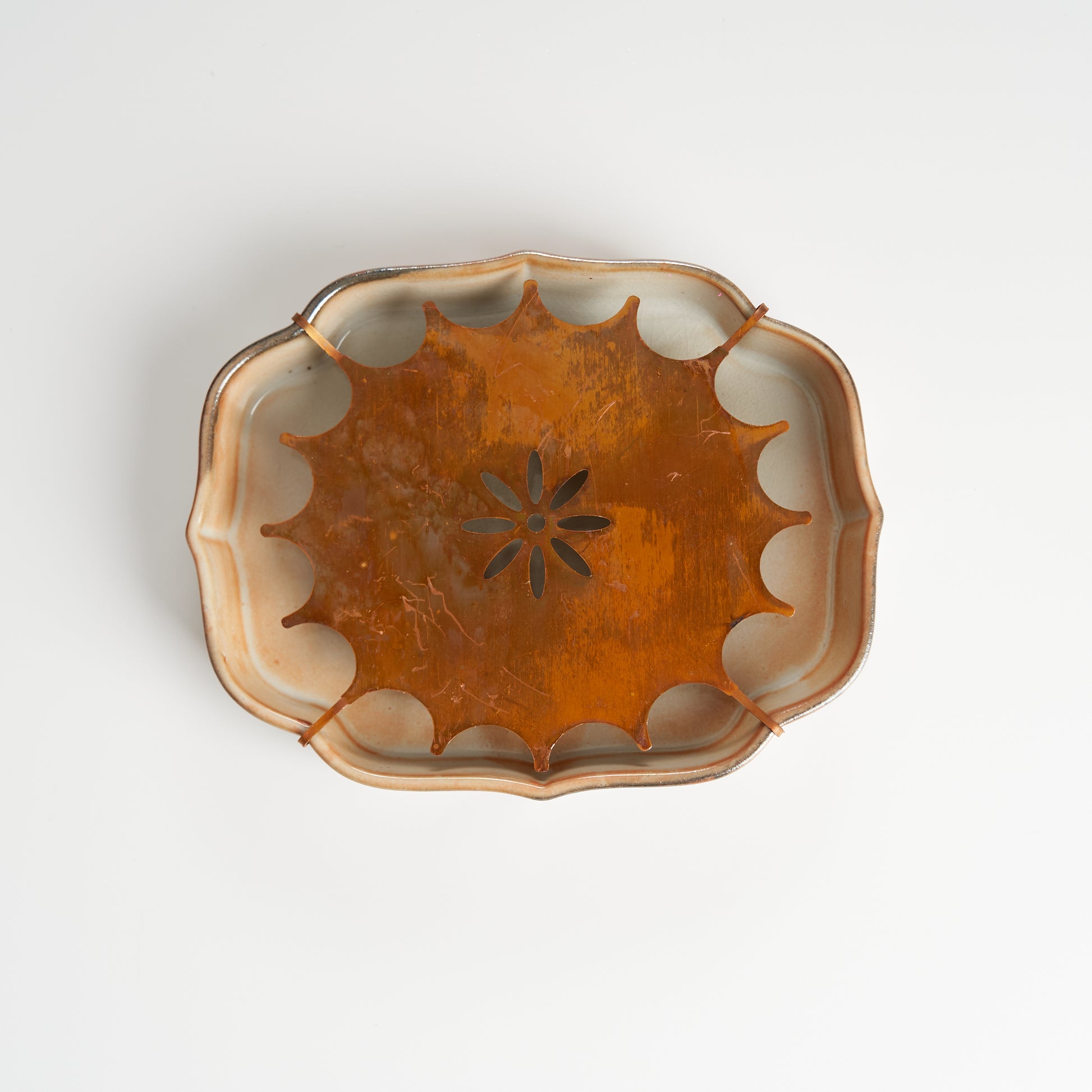 Retro ceramic teapot tray top view