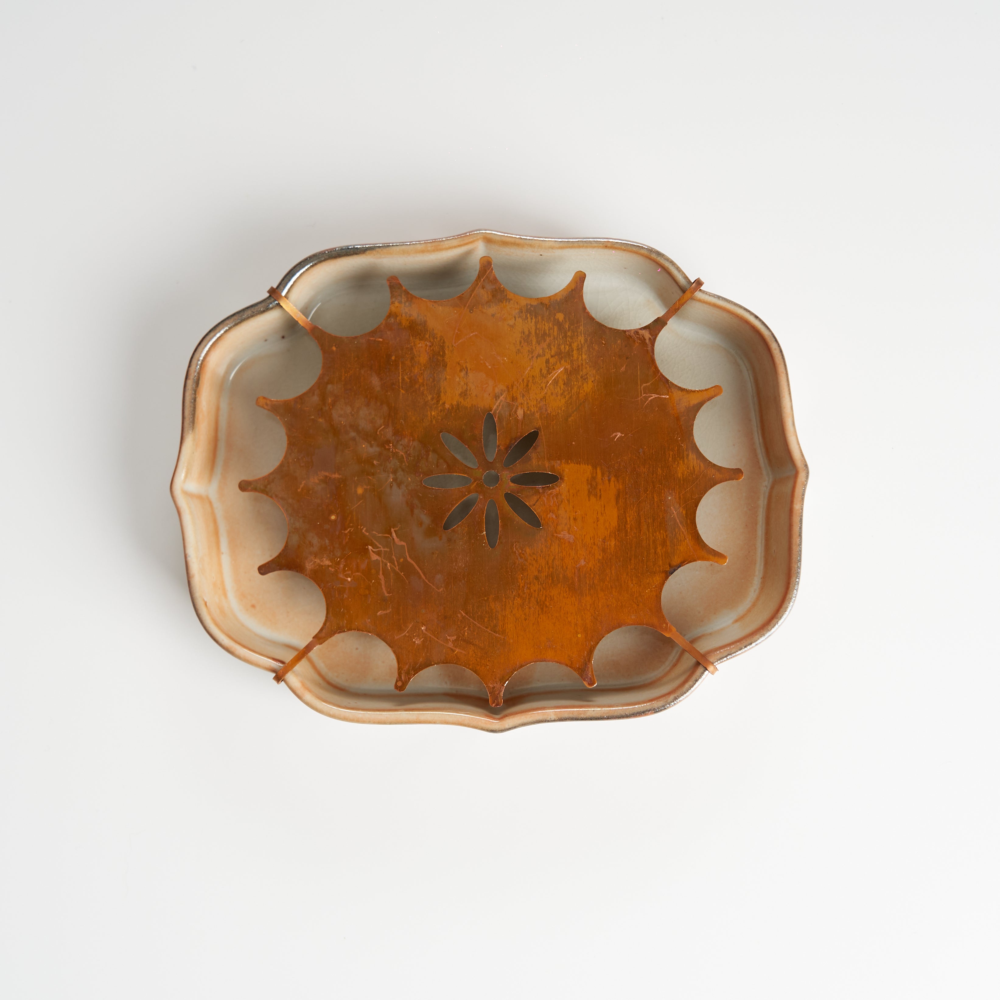 Retro ceramic teapot tray top view