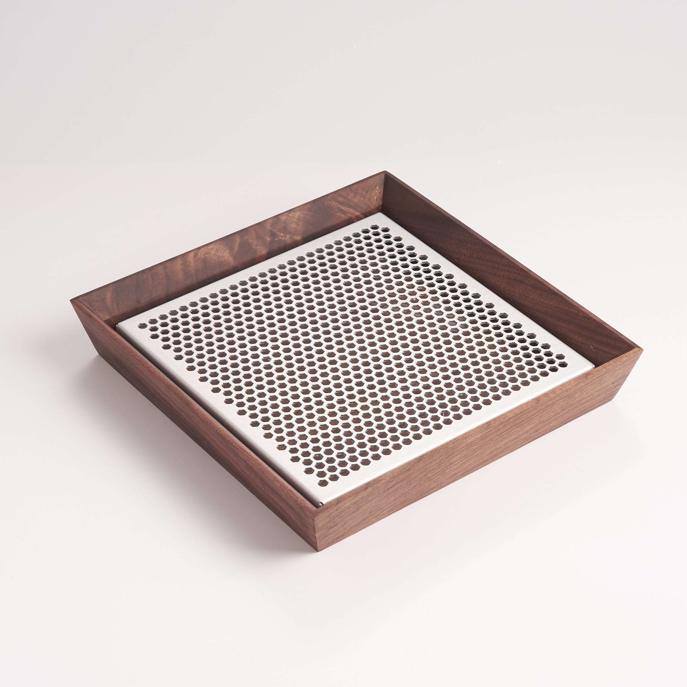 Walnut Wood Tea Tray with Stainless Steel Grid