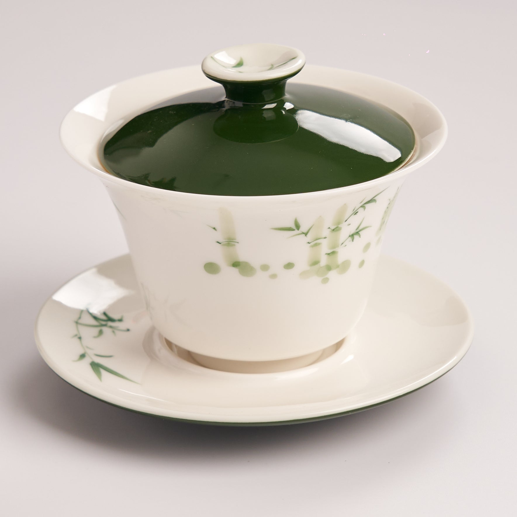 Hand-Painted Evergreen Bamboo Three-Piece Gaiwan