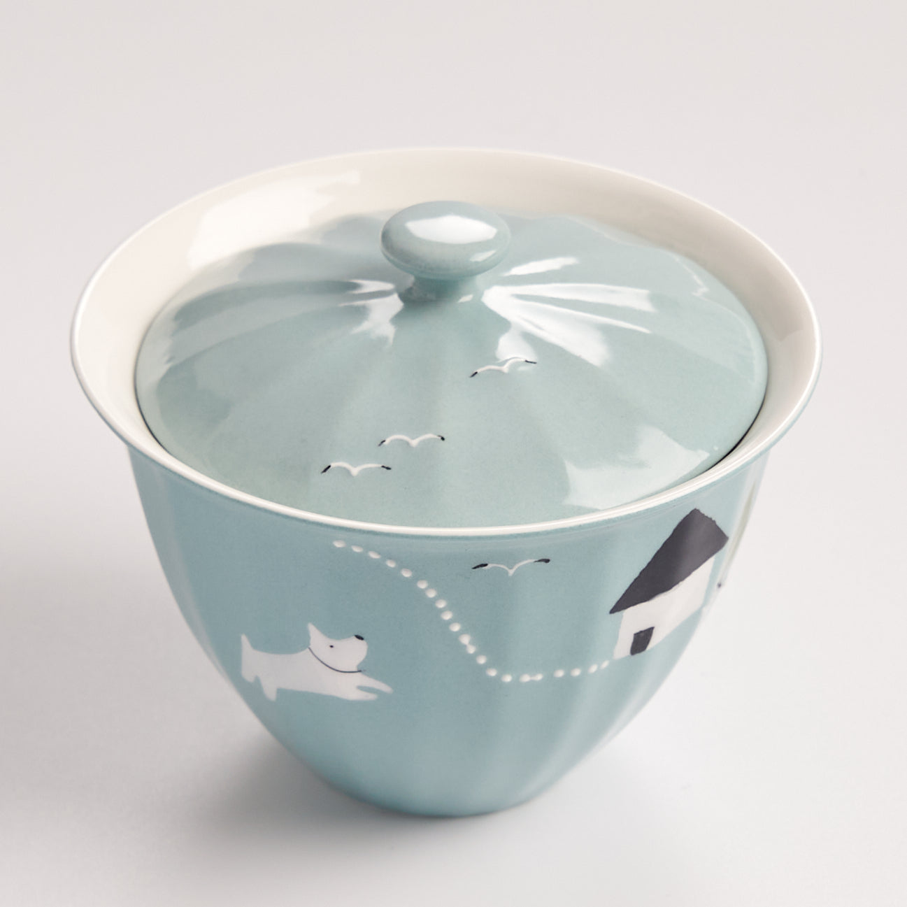 Side view of Story Blue Gaiwan showing flared rim and smooth ceramic finish