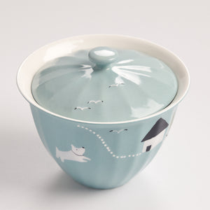 Side view of Story Blue Gaiwan showing flared rim and smooth ceramic finish