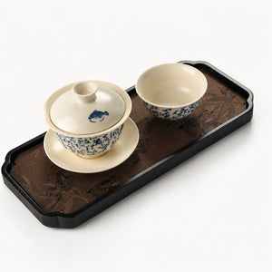 Beige Calligraphy Gongfu Tea Set with Fish Detail - Summit Breeze Tea