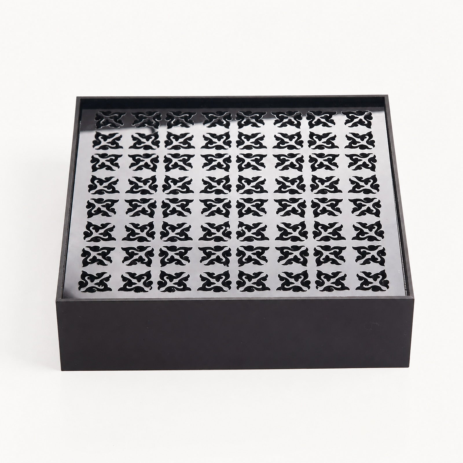Black Acrylic Tea Tray with Geometric Cutout Design - Summit Breeze Tea