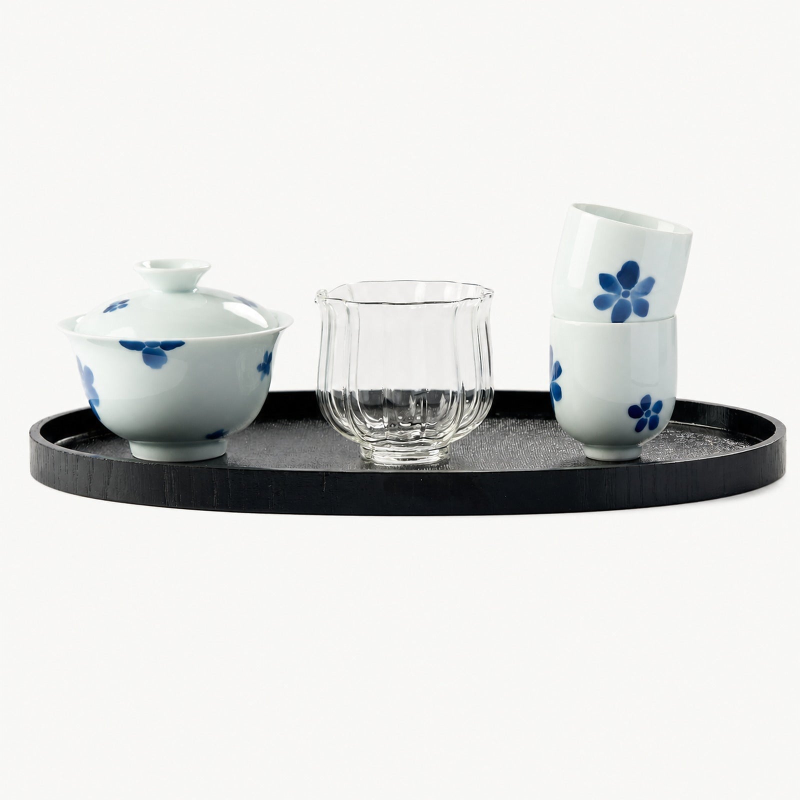 Blue Hand-Painted Petal Travel Gongfu Tea Set - Summit Breeze Tea