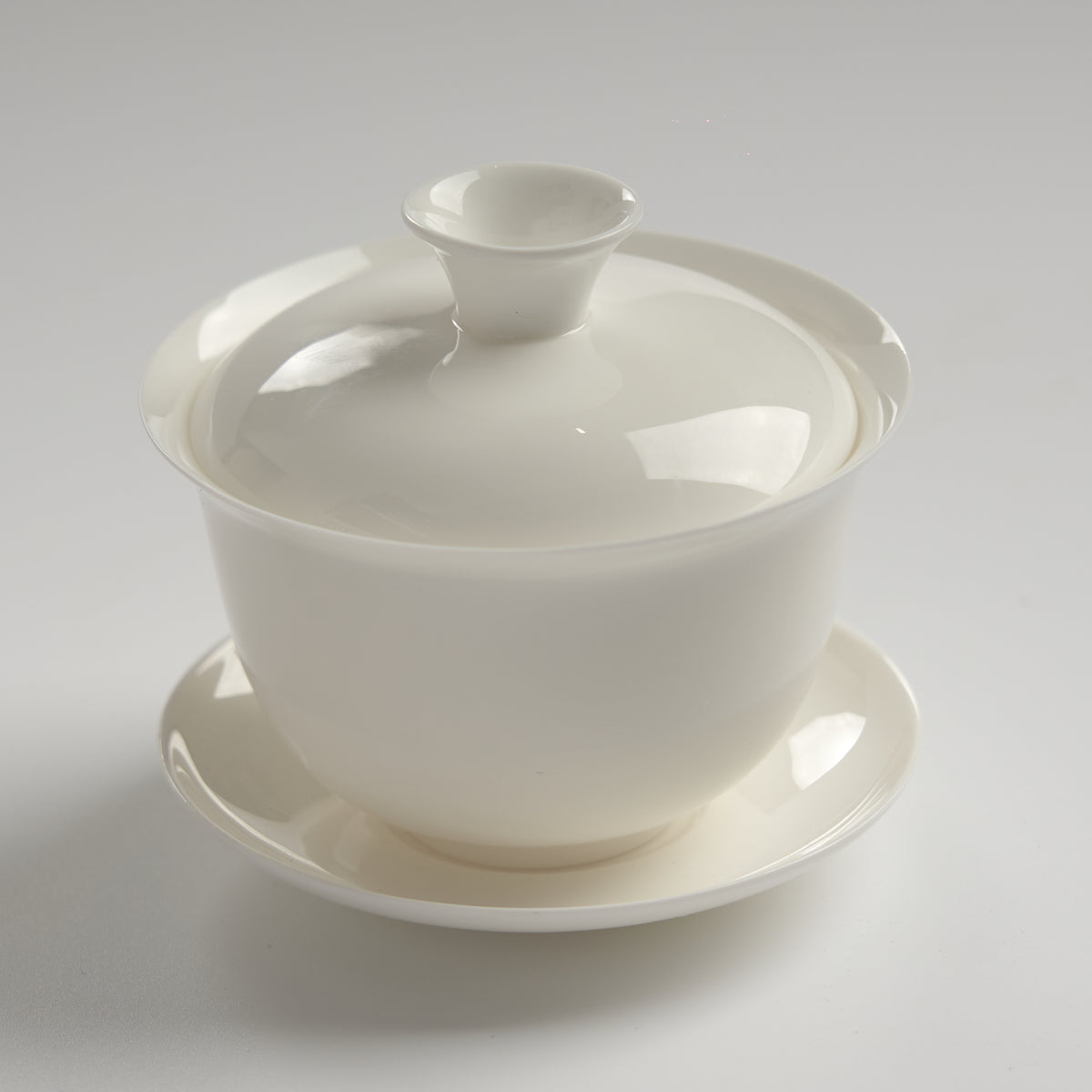 Translucent bone china 3-inch gaiwan, slightly overhead view