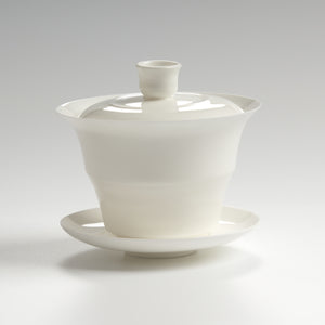 Translucent bone china bamboo-joint gaiwan, front eye-level view