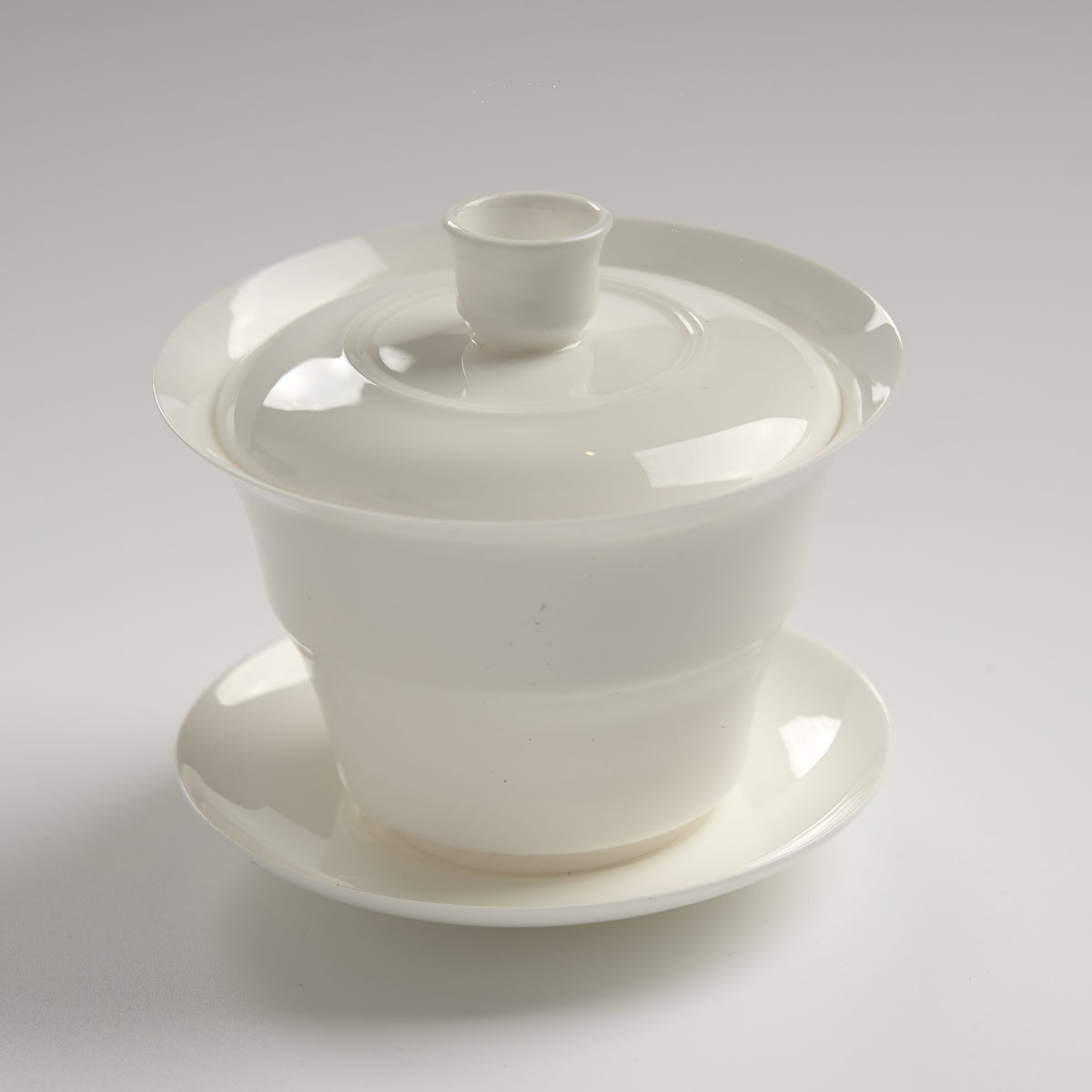 Translucent bone china bamboo-joint gaiwan, slightly overhead view