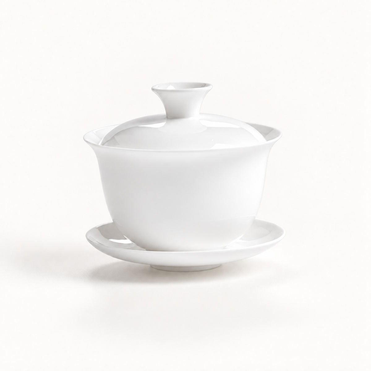 White 110 ml classic bone china gaiwan with lid and saucer