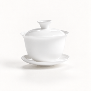 White 110 ml classic bone china gaiwan with lid and saucer