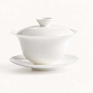 White 150 ml bone china gaiwan with lid and saucer