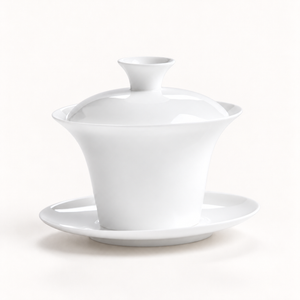 White 100 ml trumpet-rim bone china gaiwan with lid and saucer