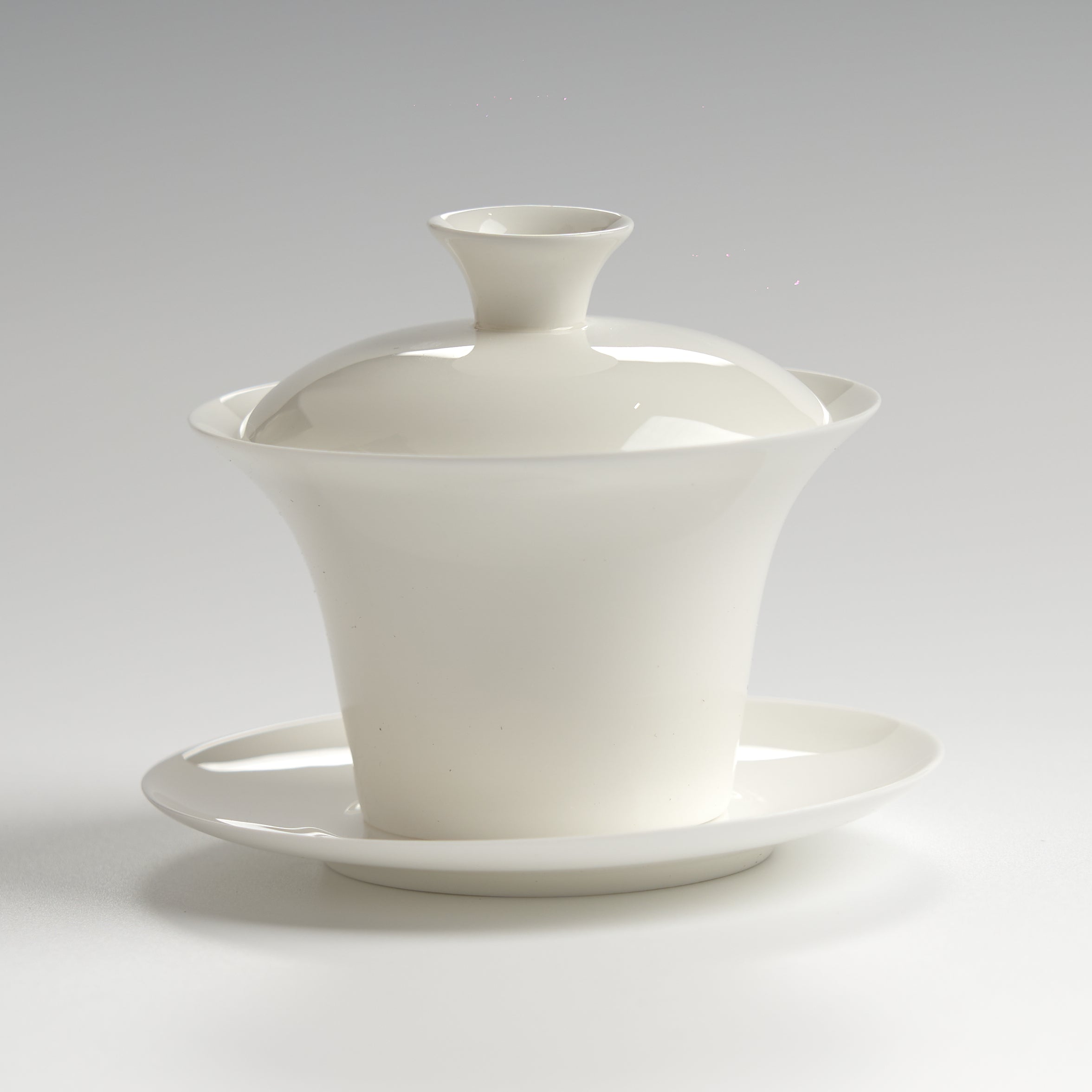 Translucent bone china trumpet-rim gaiwan, front eye-level view