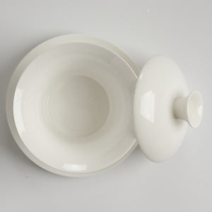 Translucent bone china trumpet-rim gaiwan, top-down open view