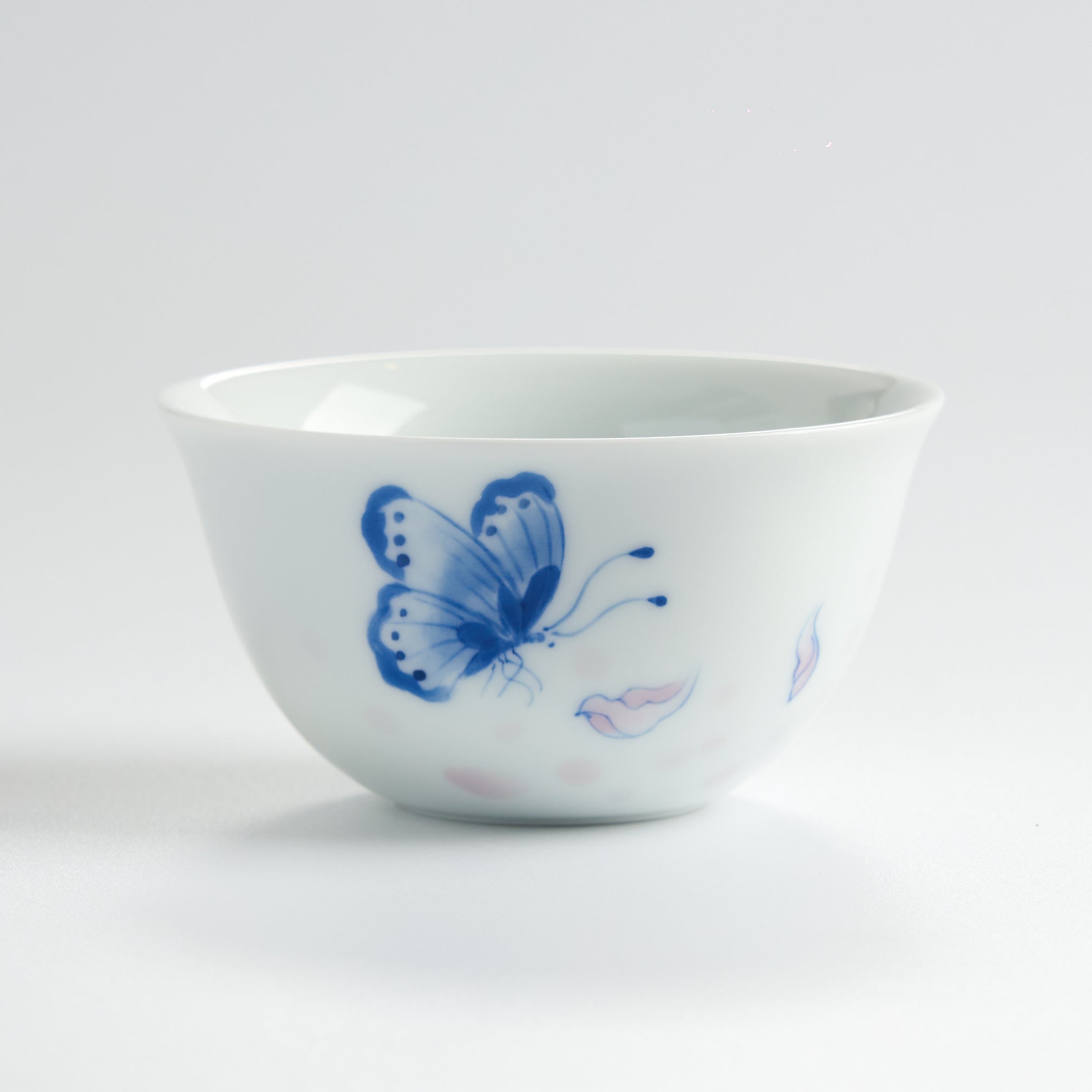 Butterfly and Flower Hand-Painted Tasting Cup — front view