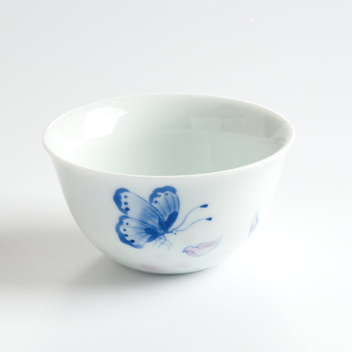 Butterfly and Flower Hand-Painted Tasting Cup — angled view