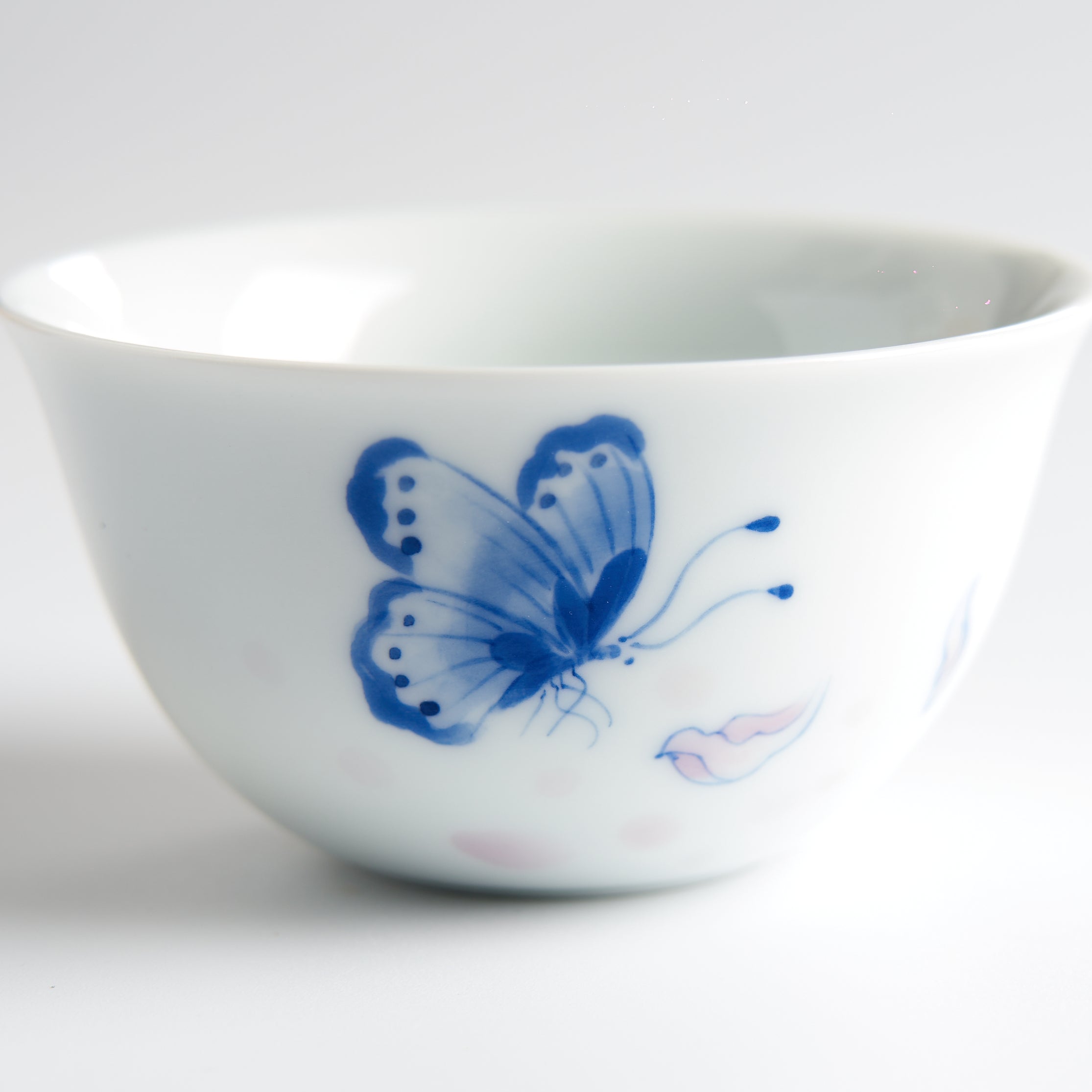 Butterfly and Flower Hand-Painted Tasting Cup — front painted detail