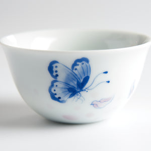 Butterfly and Flower Hand-Painted Tasting Cup — front painted detail