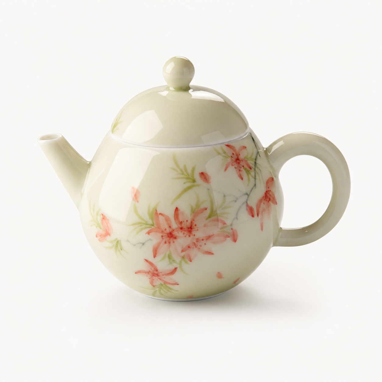 Celadon Glaze Hand-Painted Trumpet Creeper Teapot - Summit Breeze Tea