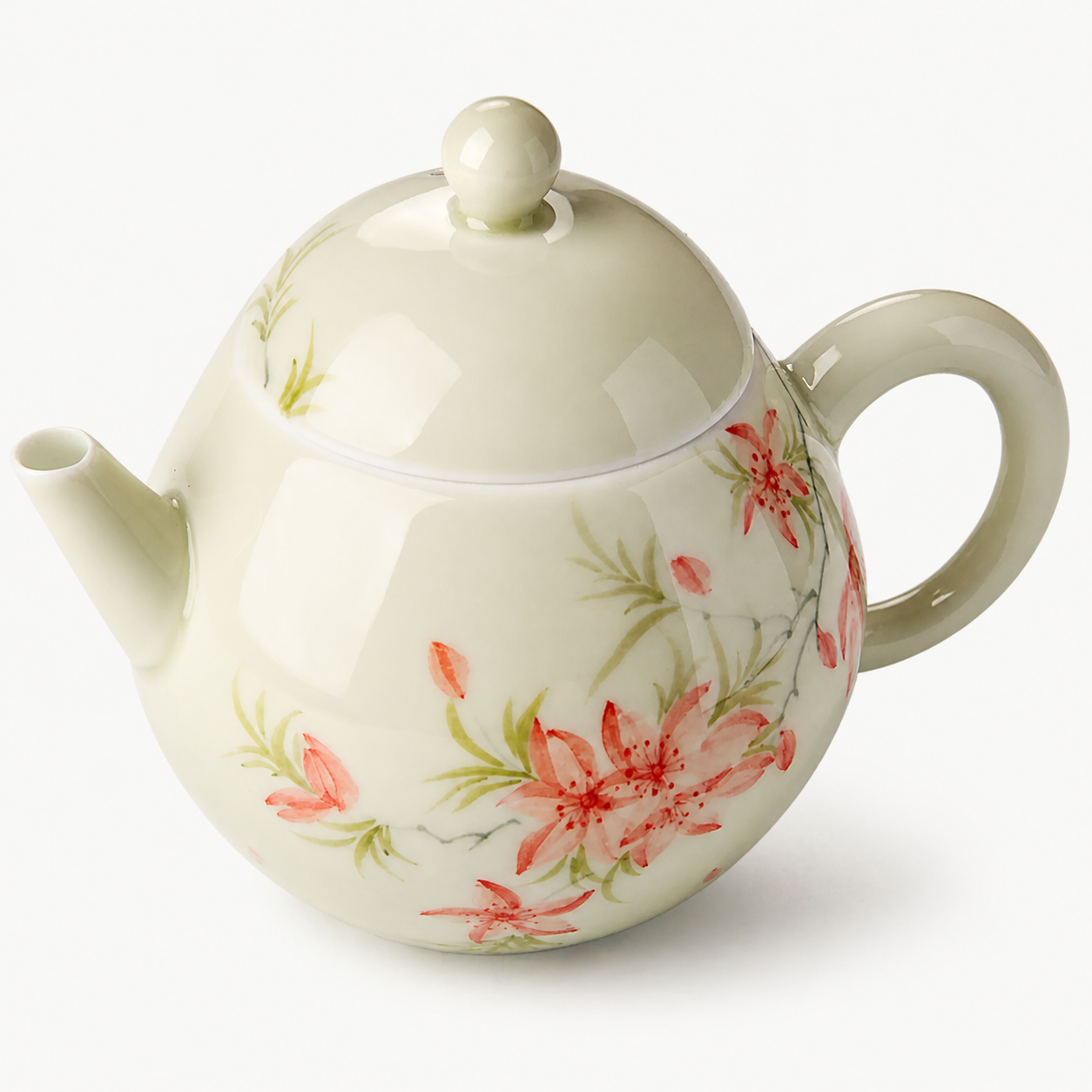 Celadon Glaze Hand-Painted Trumpet Creeper Teapot - Summit Breeze Tea