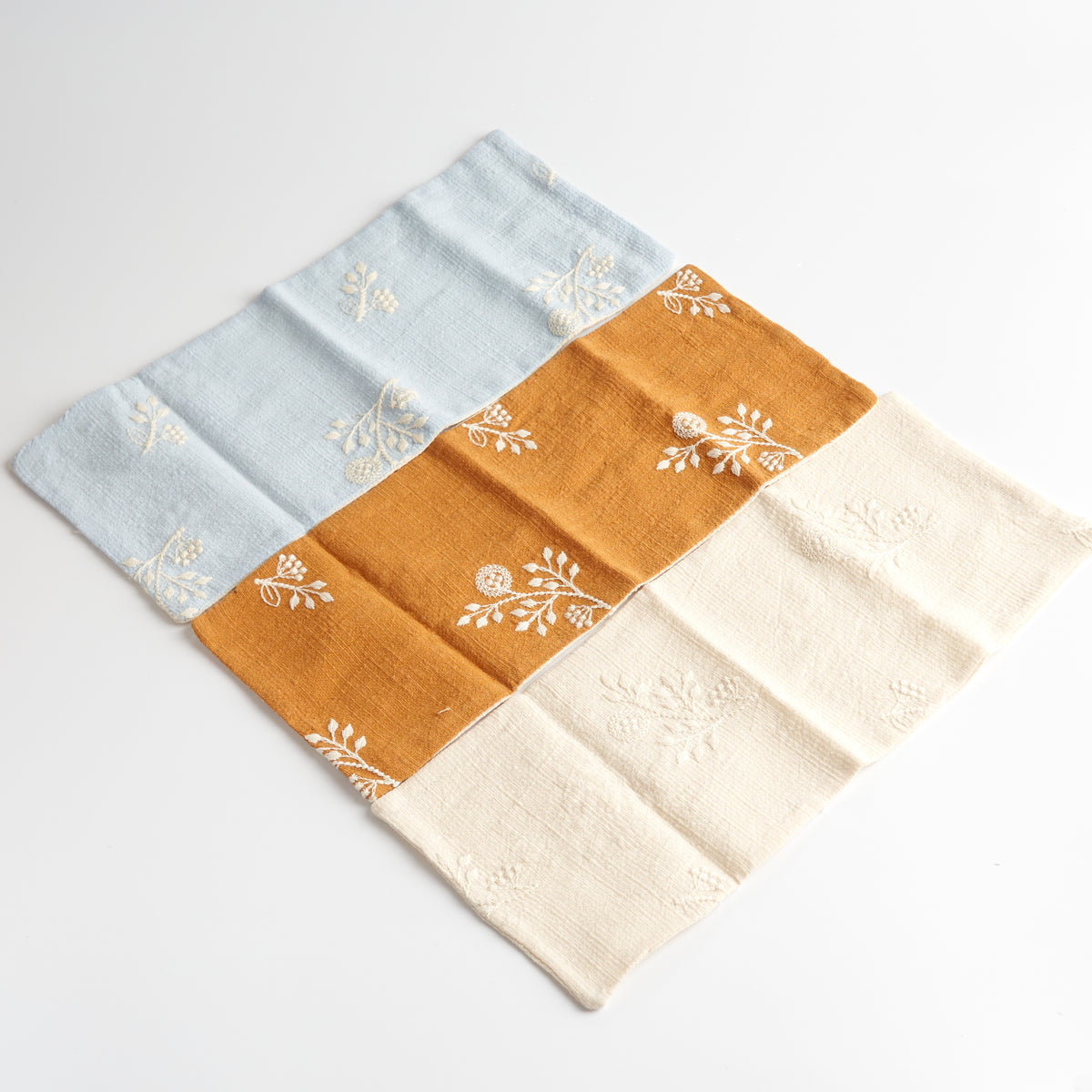Cotton-Linen Embroidered Rectangular Tea Towel — three colors