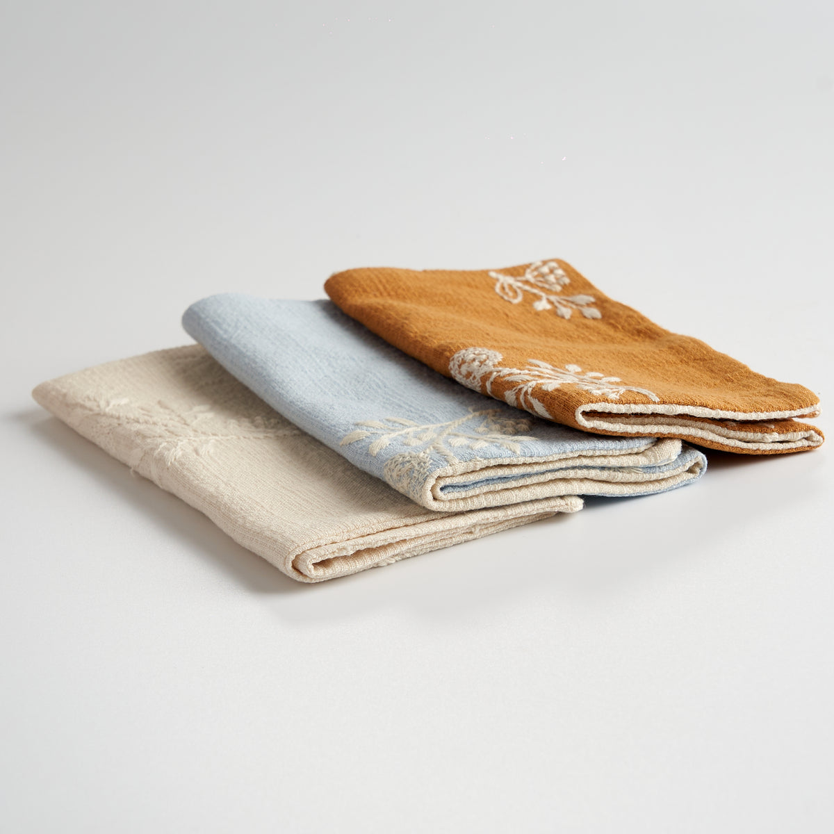 Cotton-Linen Embroidered Rectangular Tea Towel — angled view