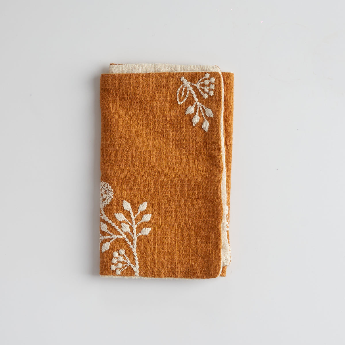 Cotton-Linen Embroidered Rectangular Tea Towel — mustard yellow