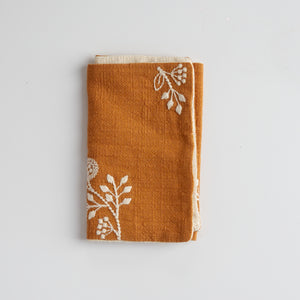 Cotton-Linen Embroidered Rectangular Tea Towel — mustard yellow