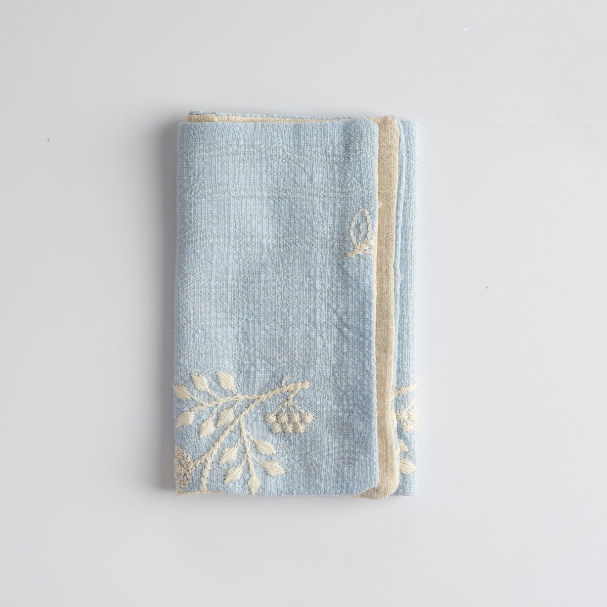 Cotton-Linen Embroidered Rectangular Tea Towel — pale blue
