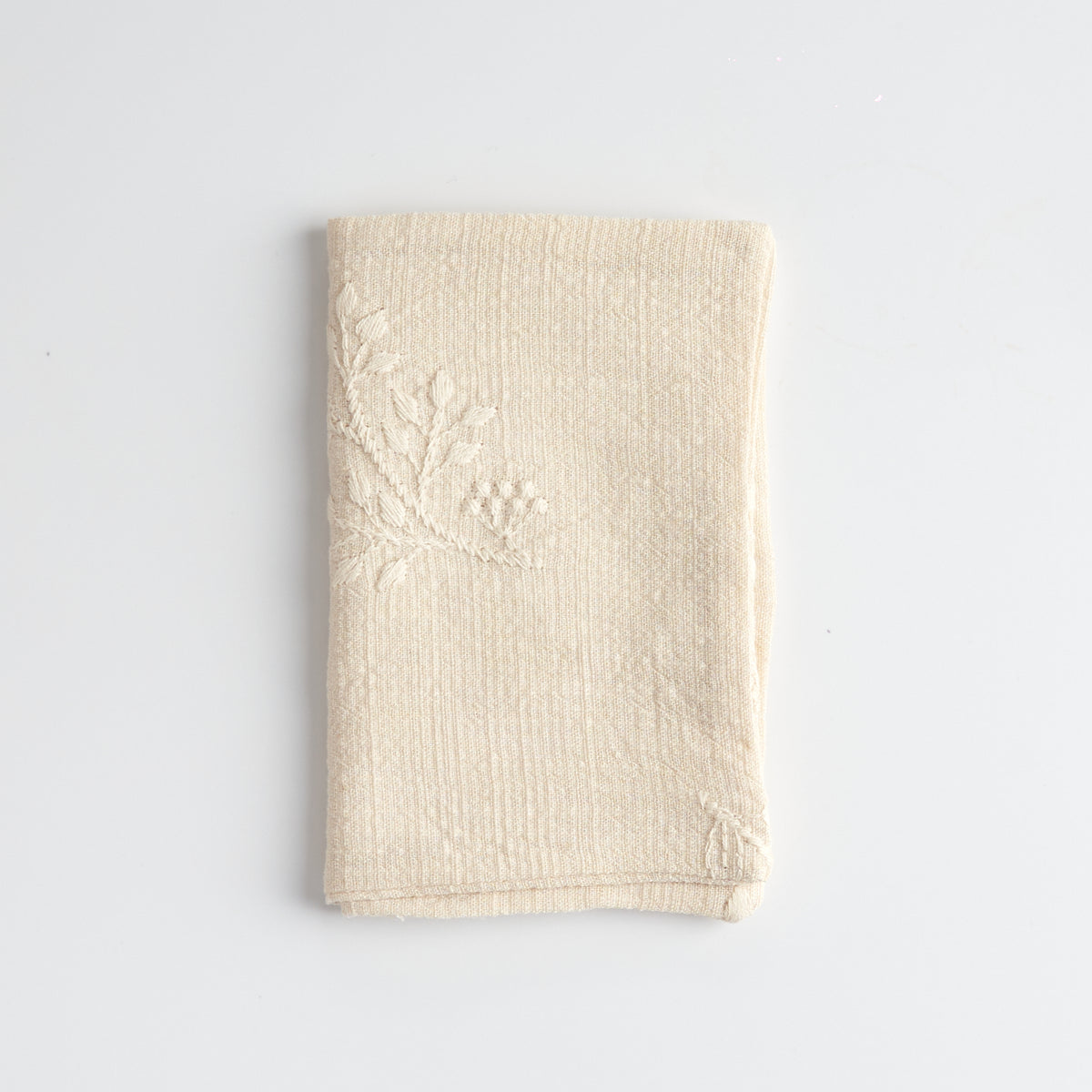 Cotton-Linen Embroidered Rectangular Tea Towel — natural white