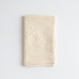 Cotton-Linen Embroidered Rectangular Tea Towel — natural white