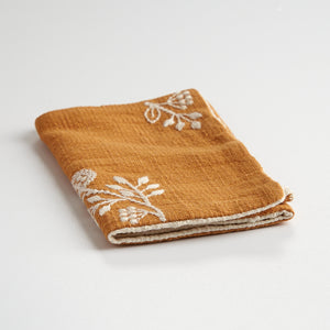 Cotton-Linen Embroidered Rectangular Tea Towel — mustard yellow angle