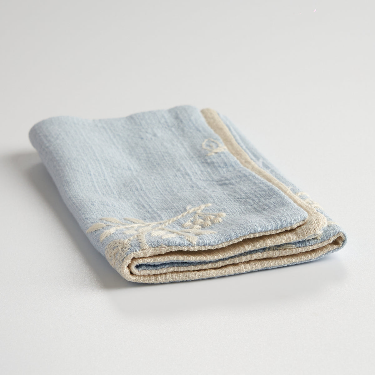 Cotton-Linen Embroidered Rectangular Tea Towel — pale blue angle