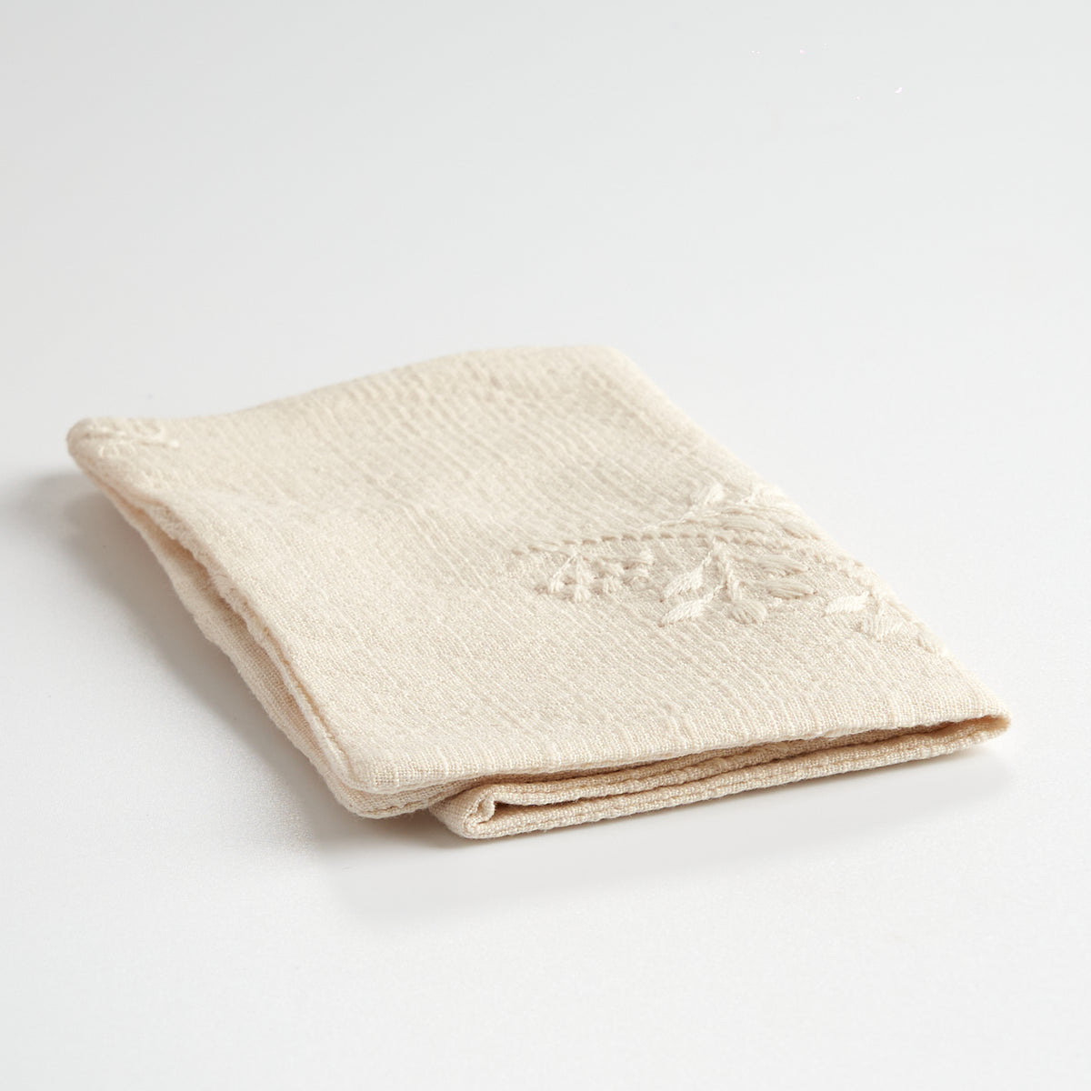 Cotton-Linen Embroidered Rectangular Tea Towel — natural white angle