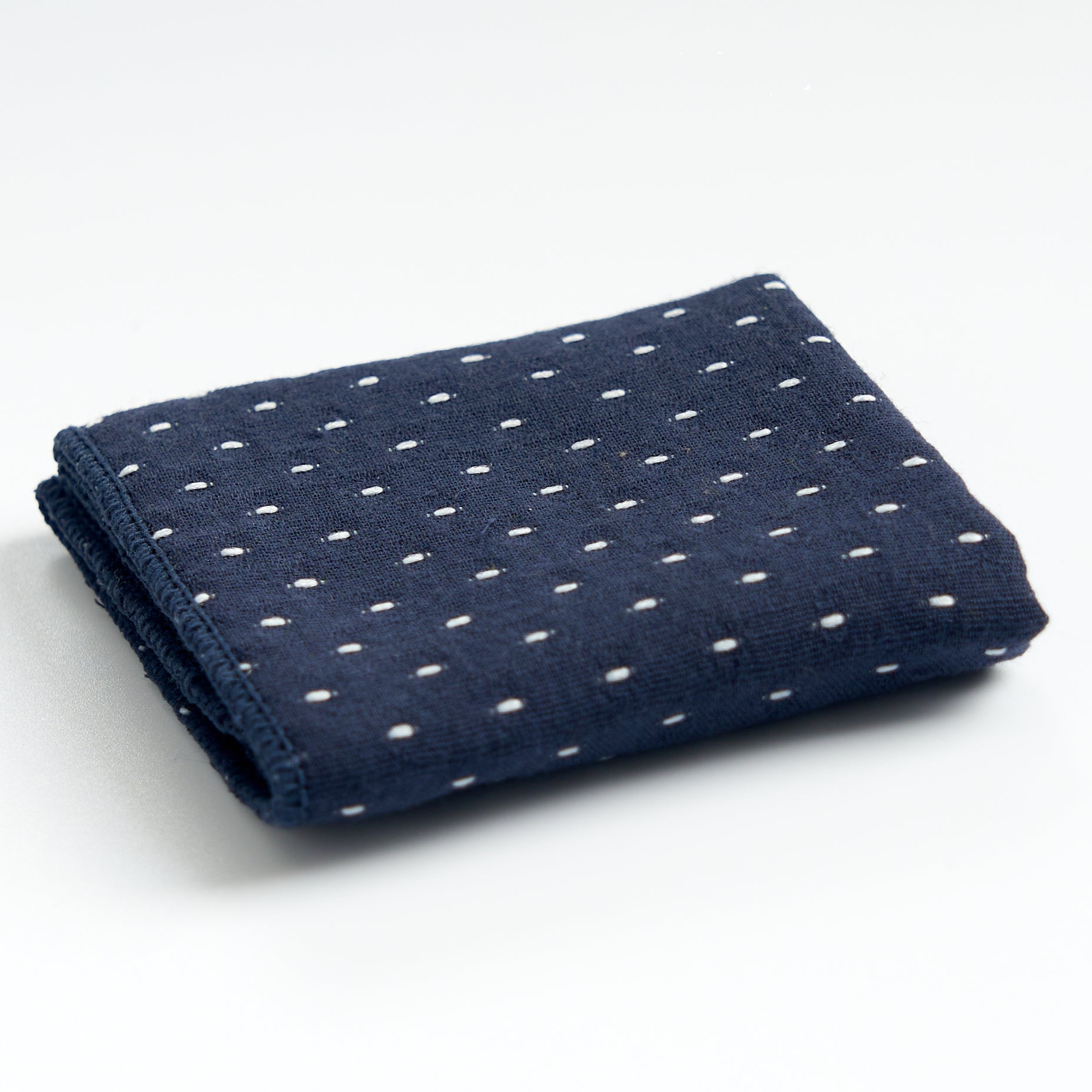 Thick cotton-linen tea towel in blue, folded product view