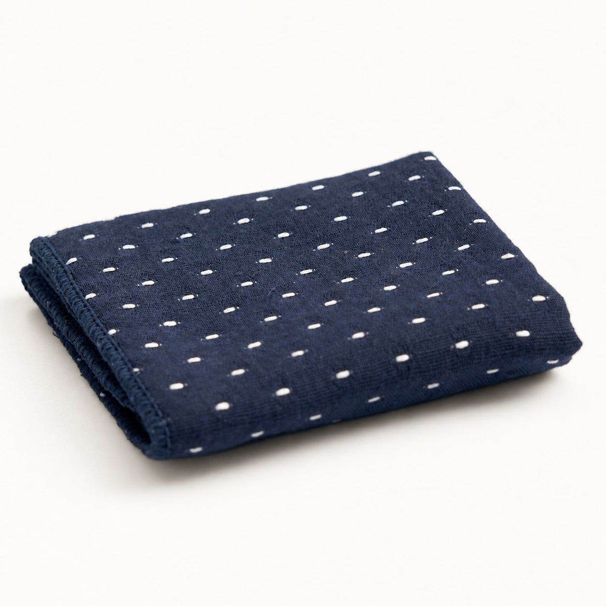 Thick cotton-linen tea towel in blue, folded product view