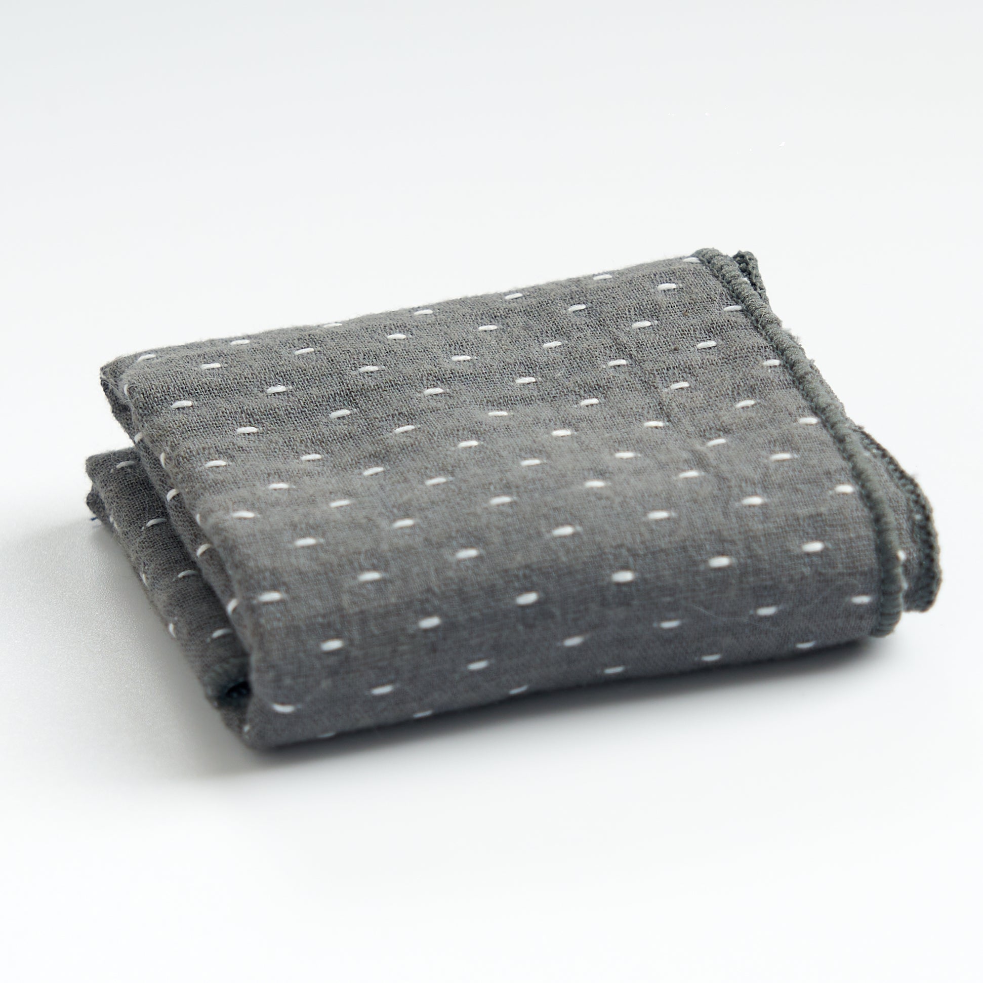 Thick cotton-linen tea towel in gray, folded product view