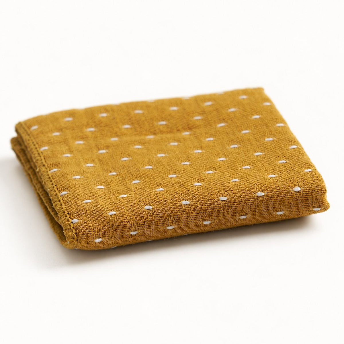 Thick cotton-linen tea towel in yellow, folded product view