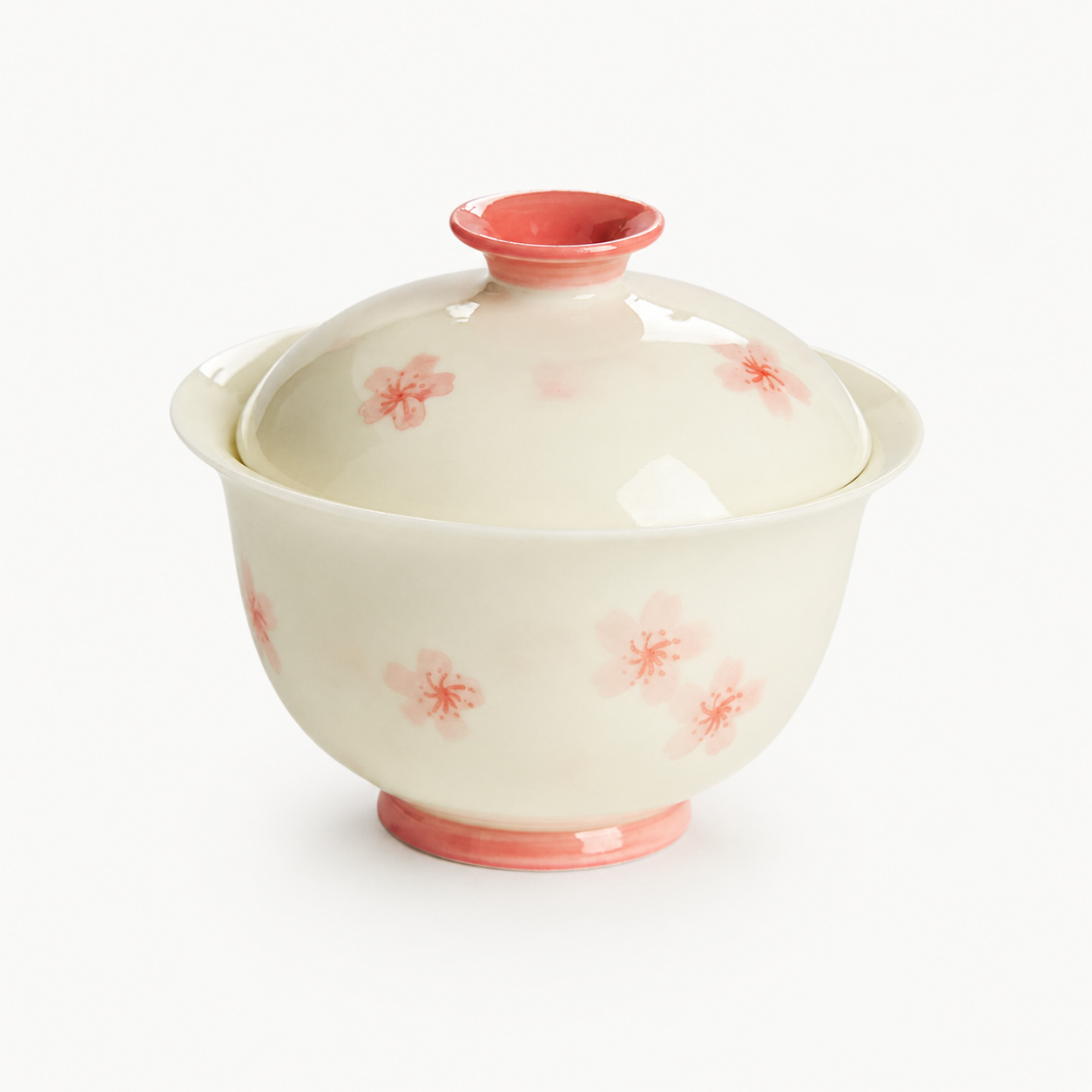 Creamy Hand-painted Cherry Blossom Gaiwan - Summit Breeze Tea