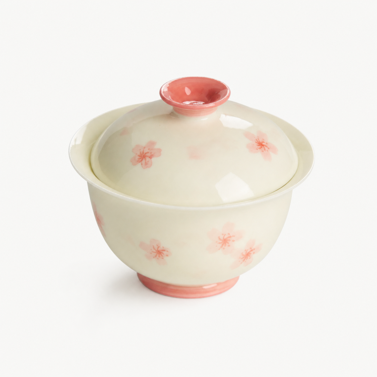 Creamy Hand-painted Cherry Blossom Gaiwan - Summit Breeze Tea