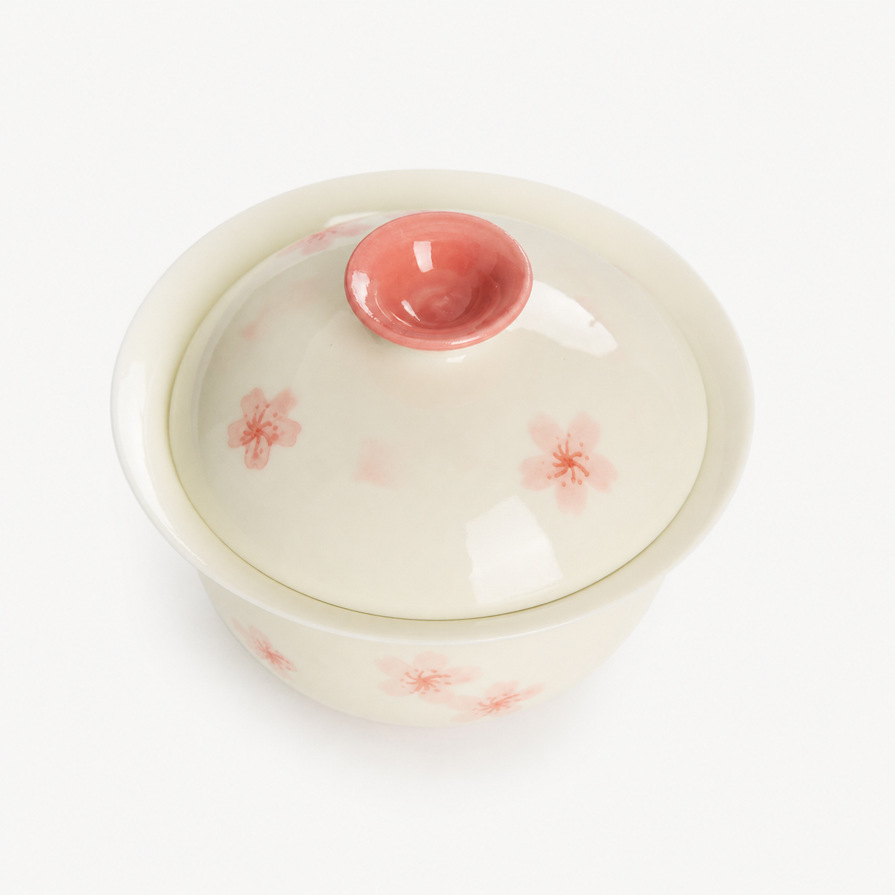 Creamy Hand-painted Cherry Blossom Gaiwan - Summit Breeze Tea