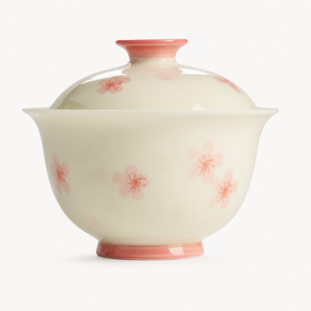 Creamy Hand-painted Cherry Blossom Gaiwan - Summit Breeze Tea