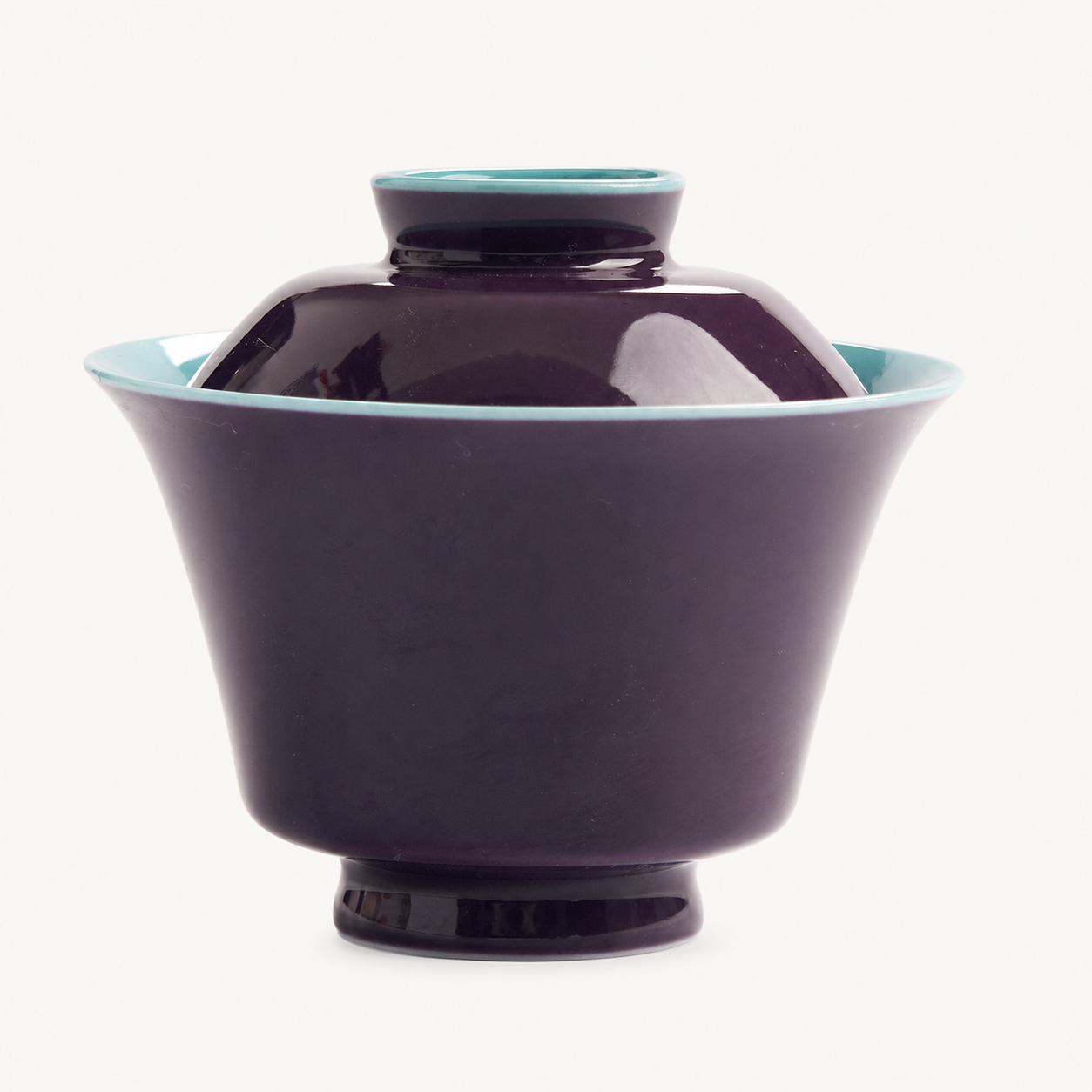 Deep Purple Glazed Gaiwan with Teal Rim - Summit Breeze Tea