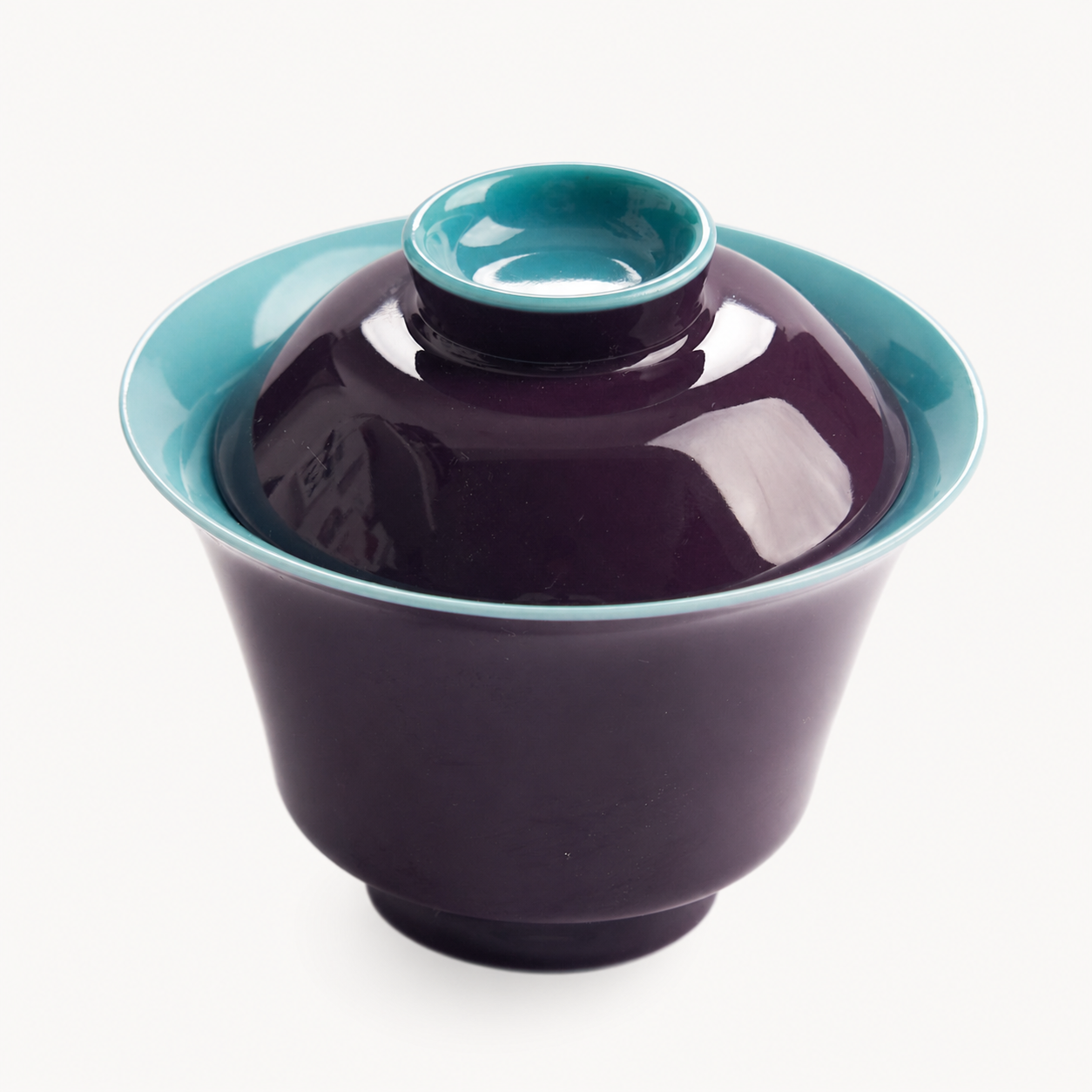Deep Purple Glazed Gaiwan with Teal Rim - Summit Breeze Tea