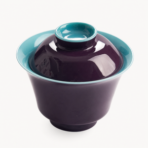 Deep Purple Glazed Gaiwan with Teal Rim - Summit Breeze Tea
